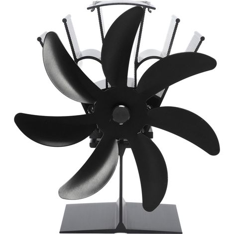 Ventilateur de poêle à 7 pales à énergie thermique, en alliage d'aluminium thermoélectrique, pour cheminée avec brûleur à bois, noir. (1/5)