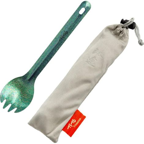 Fourchette-cuillère en alliage de titane de couleur vive. Cuillère légère en alliage de titane. Idéale pour le camping, la maison et les voyages. Livrée avec un sac en tissu. (1/4)
