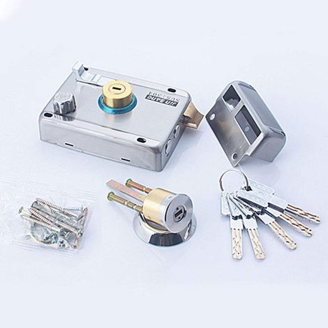 Serrure de porte extérieure en acier inoxydable avec clés, double cylindre, dispositif de sécurité antivol pour la maison, le bureau, l'usine (ouverture à gauche, sans côté) (1/5)
