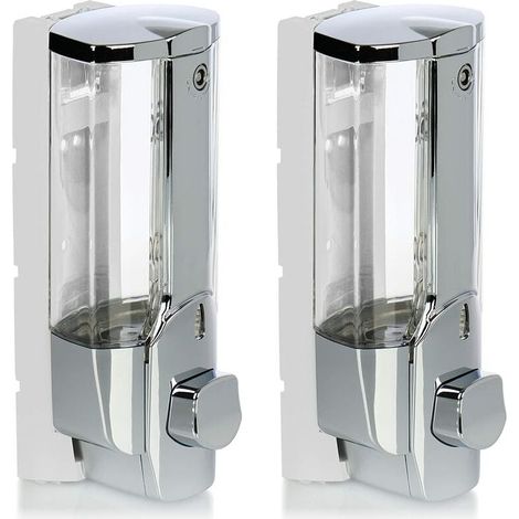 Distribuidor de Jabón 2X para Montaje en Pared - Dispensador de Jabón de Pared, Recargable - Dispensador de Jabón para Gel de Ducha y Champú (Cromado) (1/5)