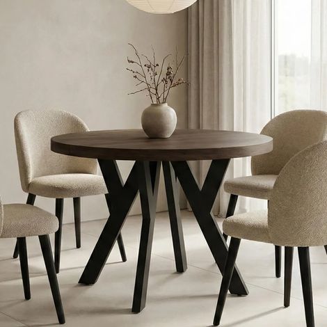 Table de salle à manger ronde extensible, PERO, style loft, scandinave, diamètre : 100 / 150 cm, couleur :lefkas / noir