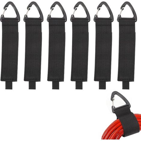 Lot de 6 attaches de câble en velcro avec boucle triangulaire, sangles réutilisables pour organiser câbles, rallonges et tuyaux, fixation murale et gestion des câbles, noir (1/5)