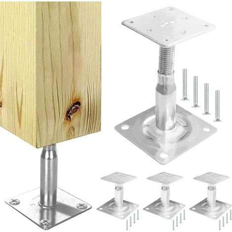 Support Poteau Bois, 100 à 140 mm Pied de Poteau Reglable Galvanisér avec 16 Vis pour Clôtures, Abris, Abris de Voiture, Pergolas, Travaux de Construction-Argent (1/5)