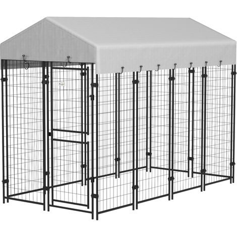 PawHut Kennel per Cani da Esterno con Tettuccio e Porta a 2 Sezioni in Metallo (1/5)
