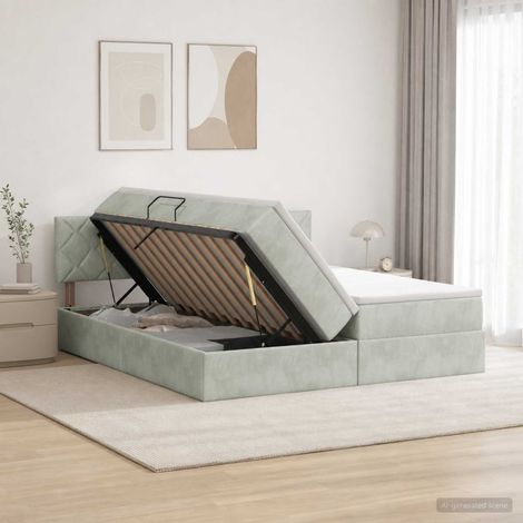 Cama con almacenamiento con cabecera 2 uds. Gris Claro (1/5)