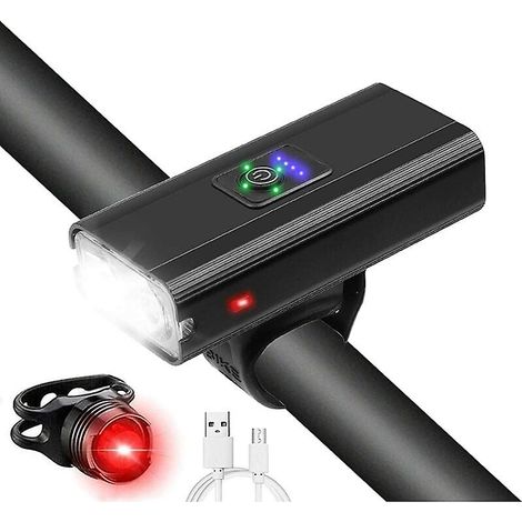Éclairage avant étanche pour vélo, feu arrière LED pour vélo, 1000 lumens, rechargeable par USB, 6 modes de luminosité pour une sécurité accrue la nuit, résistant à l'eau. (1/5)