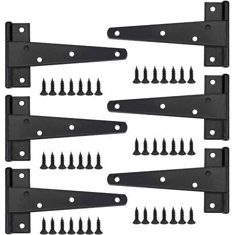 Charniere Porte Lourde 6pcs, Charniere Porte 6 Pouces, Charnière en T Noires, Charniere Plate Inox Charnières de Portes en Fer Charnières Robustes pour Portes, Fenêtres, Abris de Jardin (1/5)