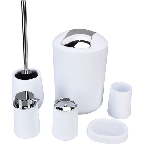 6-teiliges Badezimmer-Accessoire-Set, bestehend aus galvanisiertem Zahnbürstenhalter und Abfalleimer (für HomeWhite) (1/5)