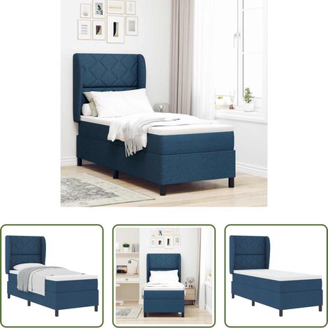 Matelas - Lit à ressorts avec matelas Bleu 80 x 200 cm tissu (1/5)