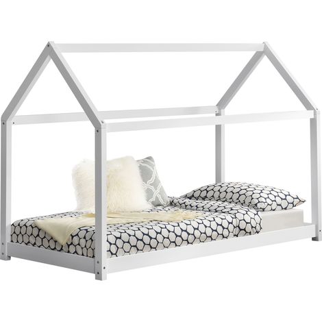 Cama infantil Netstal de madera pino Forma de casa - 80 x 160 cm - Blanco [en.casa]