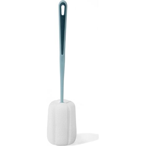 Brosse à bouteilles longue portée 360°, éponge souple flexible avec trou de suspension, nettoyage facile des bouteilles, bleu. (1/5)