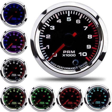 Drehzahlmesser, Universal-Drehzahlmesser mit Umdrehungszähler, Durchmesser 52 mm (2 Zoll), 7 Farben, Messbereich 0-10.000 U/min. (1/4)