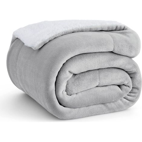 Plaid Polaire Sherpa Couverture - Gris Clair, 150x200 cm Plaid Canape Grande Taille, Douce et Chaude Double Face avec Fourrure d'agneau et Tissu Polaire pour Canapé et Lit, Épais (1/5)