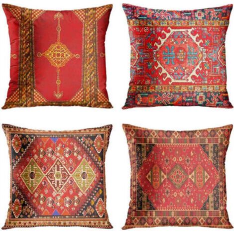 4PCS Housse de Coussin Rouge Orientale Turque - Décoration d'intérieur - Style Tribal Ethnique Persan - pour Salon, canapé, Sofa, 45 x 45 cm
