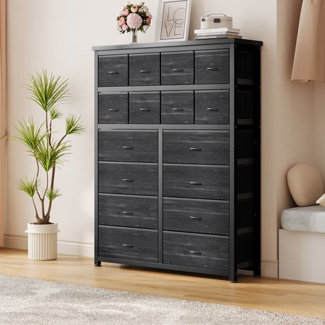 Commode haute 16 tiroirs tissu, Imposant capacité de rangement,meuble de rangement moderne avec structure métal robuste et plateau bois – Idéale pour chambre, dressing, salon, chambre bébé -noir (1/5)