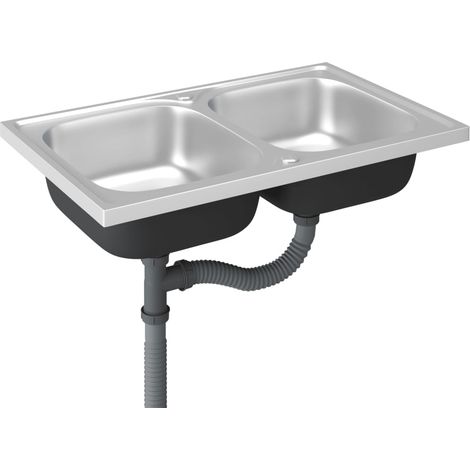 Evier de cuisine à double lavabo évier encastré lavabo de cuisine lavabo encastré maison intérieur argenté 80 x 50 cm acier inoxydable (1/5)