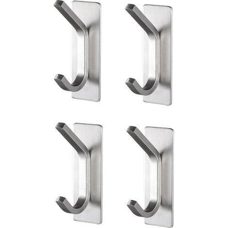 Lot de 4 supports de salle de bain, autocollants, acier inoxydable, argent (1/5)