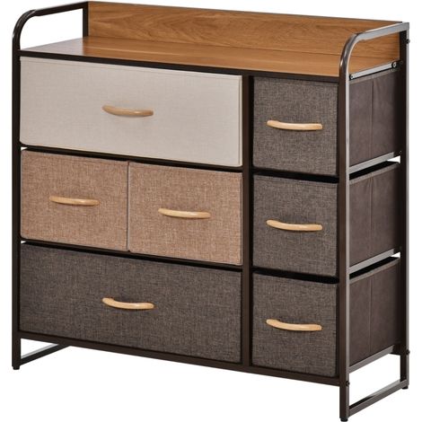 Chest of Drawers with 7 Foldable Drawers, 3-Tier Fabric Bedroom Dresser, Clothes Storage Unit for Bedroom, Living Room, Multi-Colored (1/5)