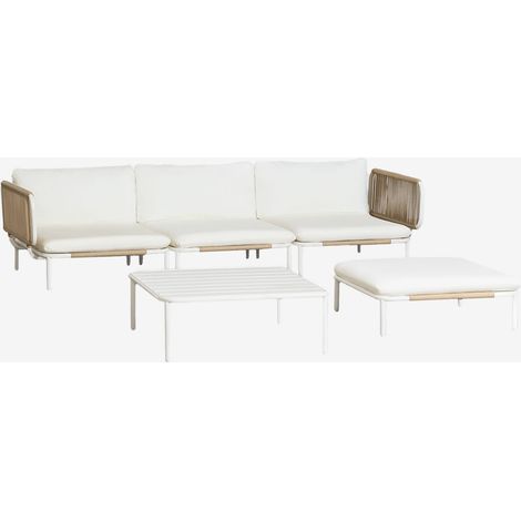 SKLUM Gartenset mit 3-teiliger modularer Sofagarnitur, bestehend aus 2 Eckmodulen, Hocker und Couchtisch aus Roubly-Stahl Beige Mandel Rose