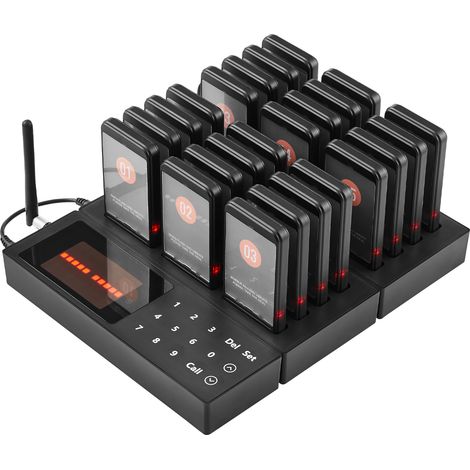Mophorn Système de téléavertisseur pour restaurant, signal de file d'attente sans fil longue portée de 400 m. Avertisseurs d'appel des clients avec vibration et clignotement (1/5)