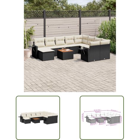 The Living Store 11-tlg. Garten-Sofagarnitur mit Kissen Schwarz Poly Rattan - Gartenmöbel Set - PE-Rattan Möbel - Outdoor Lounge - Esszimmergarnitur - Balkonmöbel (1/3)