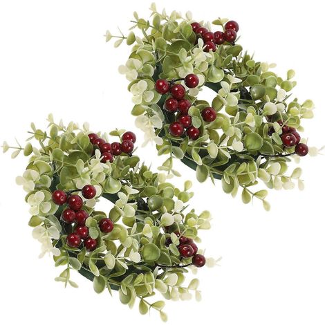 Anneaux de bougies en forme de baies, pour bougies chauffe-plat, décoration de table, couleur verte, diamètre 25 cm, aspect réaliste, lot de 2 (1/5)