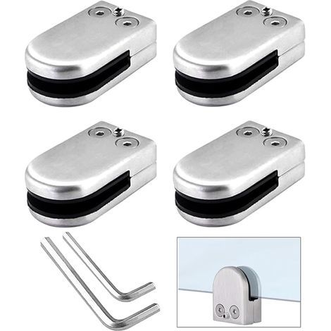 4 Pièces 10~12 mm (L Taille) Pinces à Verre, Pince à Verre en Acier Inoxydable 304, Support de Serrage en Verre Réglable à Dos Plat, pour Main Courante Balustrade Escalier (Argent) (1/5)
