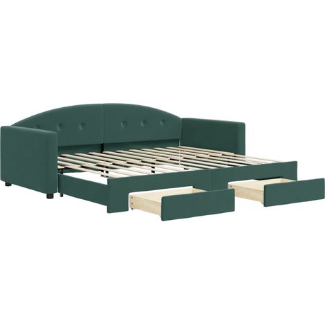 vidaXL Divano Letto Estraibile Cassetti Verde Scuro 90x200cm Velluto (1/5)