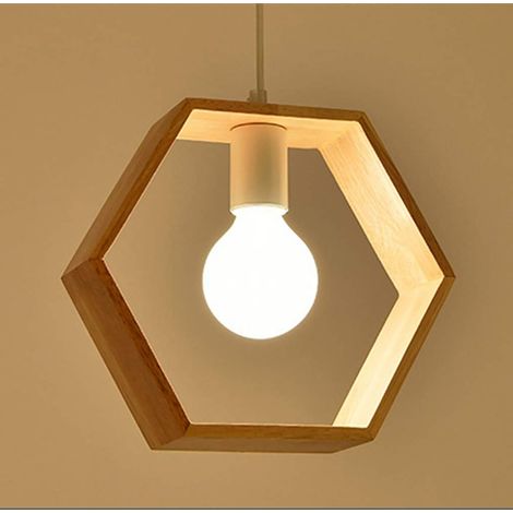 Moderne Pendelleuchte Holz Sechseck Esstischlampe Retro Hängeleuchte E27 für Schlafzimmer Küche Wohnzimmer Bars Cafét - Ohne Leuchtmittel