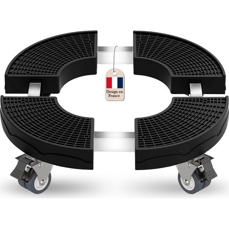 Porte Plante à Roulettes Réglable Ø38-59cm, Chariot à Roulettes pour Plantes d'Extérieur Capacité Charge 200 kg, Support Plante Noir Résistant aux Intempéries avec Roues 360°pour Maison Jardin (1/5)