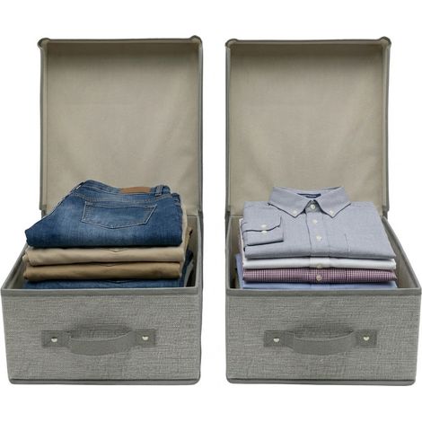 Set di 2 Scatole Organizer in Tessuto TNT cm 28x33xH15 con Coperchio Maniglia Rinforzata grigia Box Salvaspazio per Armadio o Sottoletto  Ideale per Camicie Maglioni pantaloni e Indumenti ordi-net