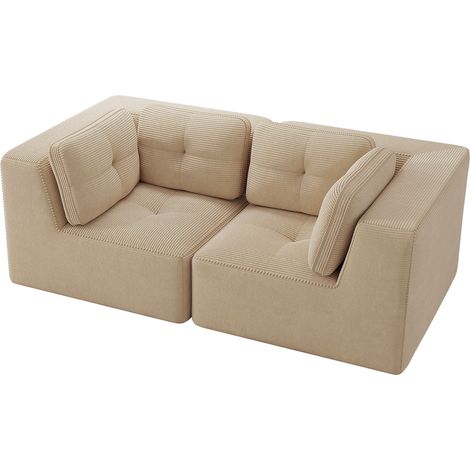 Canapé d'angle modulable 2 places sans cadre en velours côtelé beige, assise profonde de 74 cm pour salon et chambre, confort moelleux - CHICFURN (1/5)