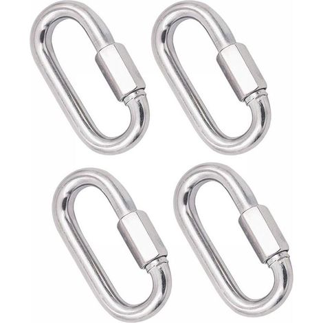 4 Pièces Mousqueton en Acier Inoxydable Robuste, M8 304 Verrouillage Rapide à Vis, Quick Link Keychain Buckle pour la Maison, Le Camping, l'escalade, la Randonnée, Les Voyages,500KG Capa (1/5)