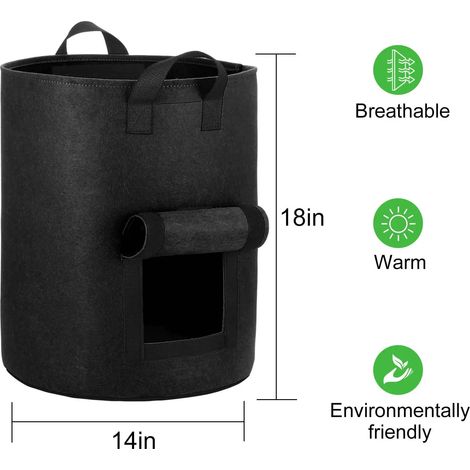 Sacs de culture pour pommes de terre (noirs, 10 gallons) avec deux fenêtres à rabat, pots en tissu aéré robustes avec poignées pour le jardin et la plantation (1/4)