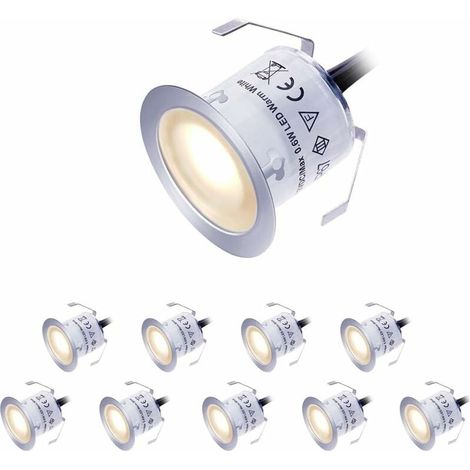 10 focos LED empotrables de 12 V CC, impermeables, luz blanca cálida (2800-3200 K). (1/5)