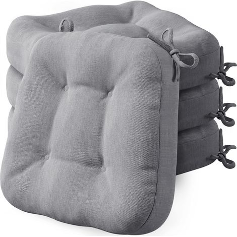 Lot de 4 Coussin d'assise, 40x40x8 cm, Housse imperméable, Antidérapant, Pour chaise et jardin, Gris