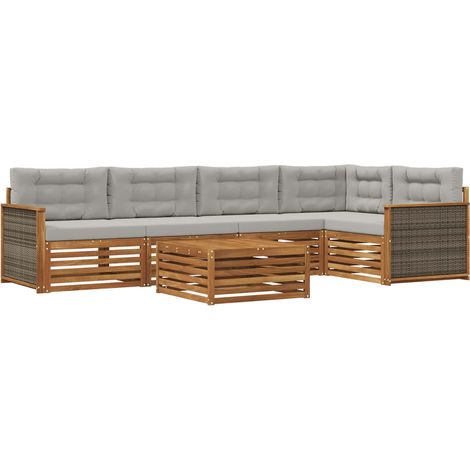 Set di divani da esterno 6 pcs Naturale e Grigio Chiaro vidaXL