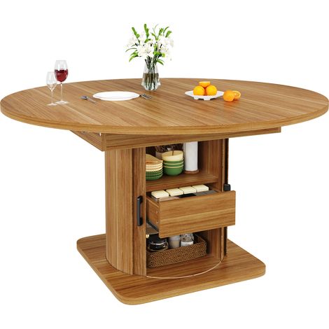 CHICFURN Mesa de comedor extensible redonda 118-158 cm MDF marrón oscuro, 6 personas (1/5)