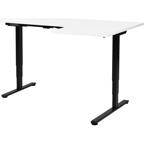 Escritorio esquinero regulable eléctrico forma de L 160 x 59 cm derecho tablero blanco base negra Destines