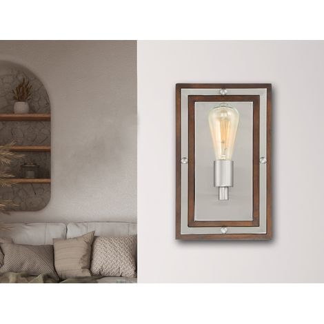 Rustikale LED Wandleuchte aus Holz und Metall, Höhe 32cm (1/5)