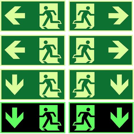 8 Pièces Panneaux Sortie de Secours Photoluminescents Panneau sortie de secours 30 x 15 cm, étanches et résistants au soleil, Adapté aux Hôtels, Immeubles de Bureaux, Écoles (1/5)
