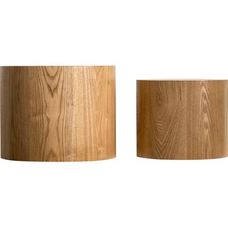 Ensemble de 2 tables basses gigognes rondes en bois naturel avec tranches d'anneaux d'arbre (1/5)