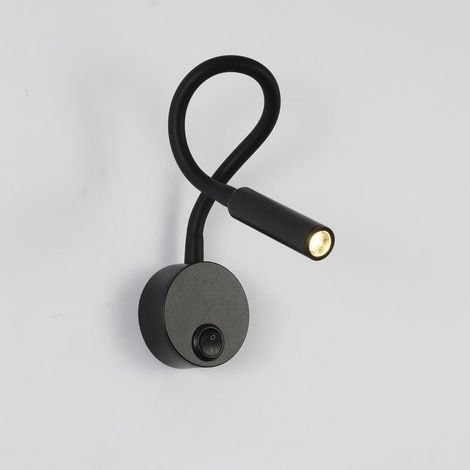 Schwarze Leselampe, flexibler Schwanenhals, LED-Lampe, 2 W, 3000 K, Wandmontage, 85–265 V, mit Schalter für Schlafzimmer, Wohnzimmer, Innenräume (1/5)