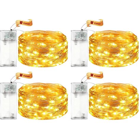 4 Pack Battery Operated LED String Lights with Timer 3M 30 LED Micro Copper Wire String Lights Indoor Battery Operated Warm White with Timer for Wedding New Year (1/5)