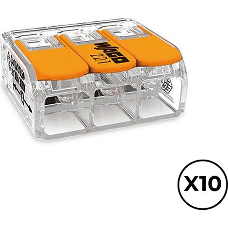 Confezione da 10 connettori rapidi a 3 vie con leva da Ø6mm² massimo (450V 41A) per conduttori in rame (1/3)