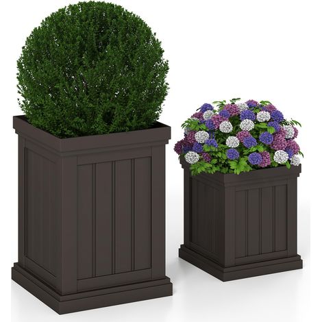 COSTWAY 2 Vasi per Quadrati in Plastica 31,5/48 cm, Vasi per Fiori da Interno ed Esterno, con Fori di Drenaggio e Design Nesting, Vasi per Piante da Veranda, Giardino e Patio (1/5)