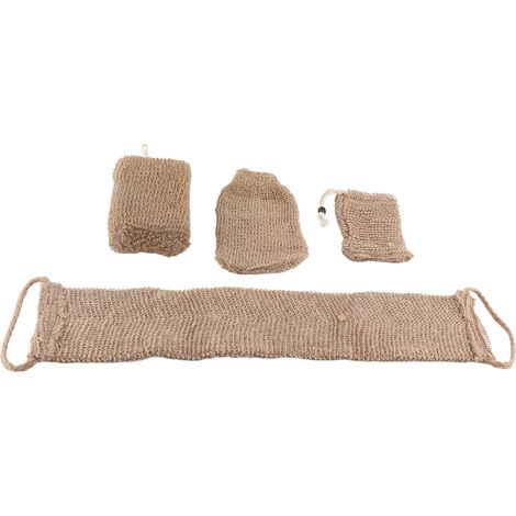 Gant de gommage en jute double face concave-convexe, kit exfoliant corps avec emballage cadeau, lot de 2, élimine les cellules mortes, pour douche et spa. (1/5)