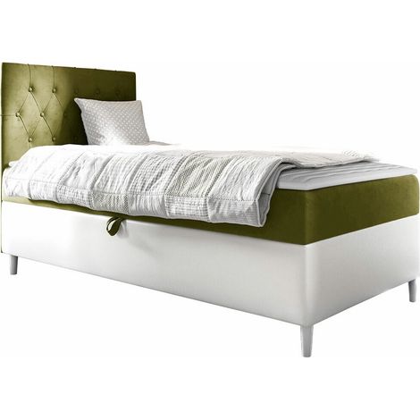 Lit boxspring Lucus VII, Soft 017 + Fresh 12, Continental, Unique, 90x200, Tissu, Faux cuir, Disponible, 92x208x115cm (1/5)
