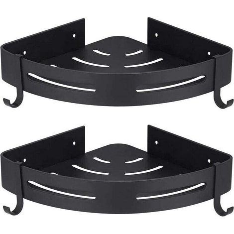 Eckduschablage, kein Bohren erforderlich, 2er-Set, mit Haken, schwarz, Badezimmeraufbewahrung, Badezimmeraccessoires (1/4)