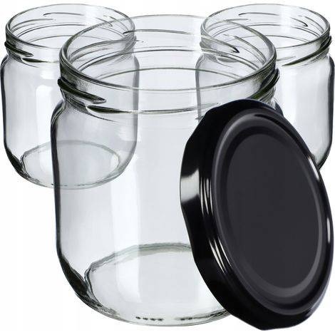 KADAX Juego de 6 tarros para mermelada, 425 ml, con tapa de rosca, tarros de almacenamiento para mermeladas, mermeladas, miel (negro) (1/5)